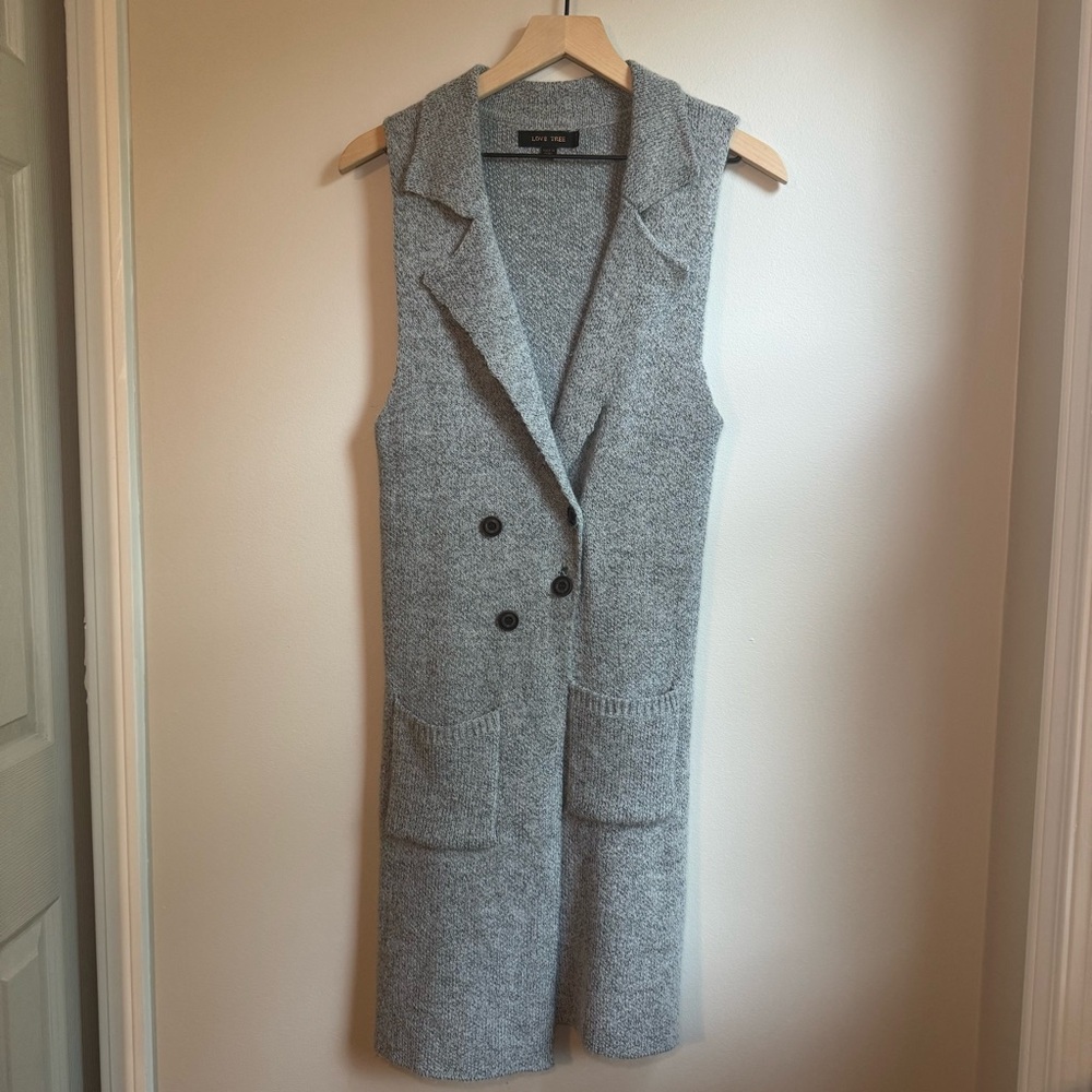 Love Tree Long Sweater Vest Gray Women's Medium (X128)
